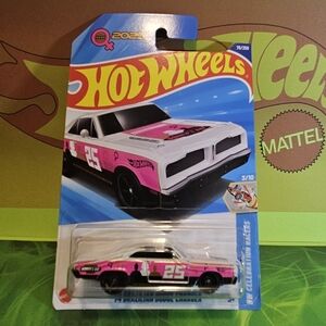 HotWheels 74' Dodge Charger Pink and White Collector Car